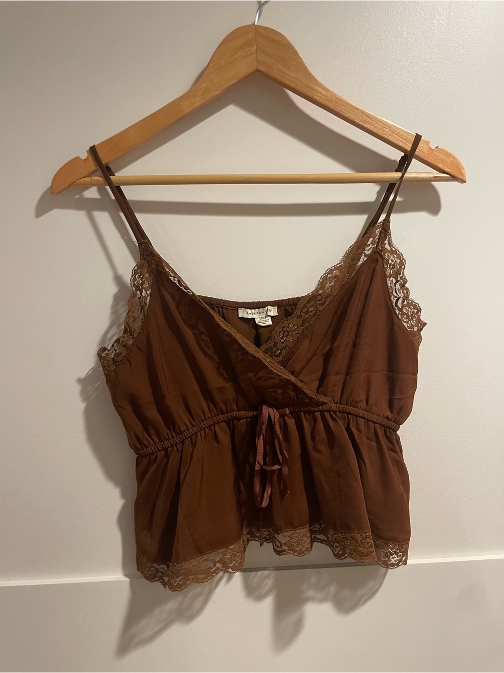AEO Brown Lace Trim Crop Cami Top
